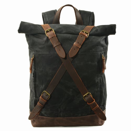 Image of Handmade Waxed Canvas Leather Backpack Rucksack Travel Backpack MC9505