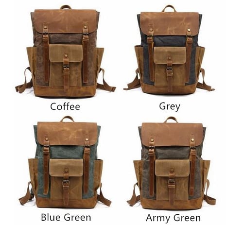 Image of Waxed Canvas Backpack Rucksack Travel Backpack YC02