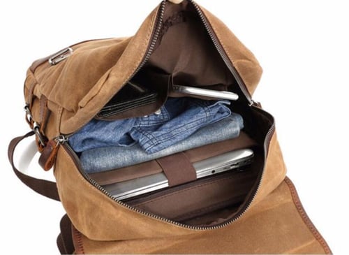 Image of Waxed Canvas Rucksack with Leather Trim, Mens Leather Backpack, Travel Backpack 16990