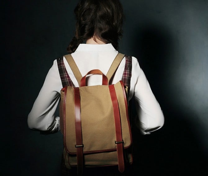 Image of Waxed Canvas Backpack with Leather Trim, Casual Backpack, School Backpack, Rucksack 1831