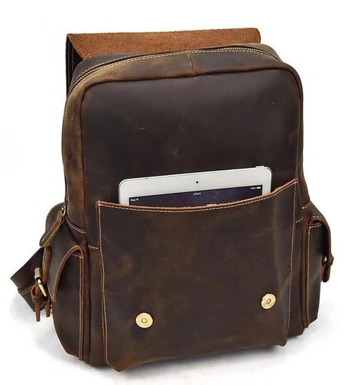 Image of Vintage Leather Backpack, Travel Backpack, Men Rucksack  