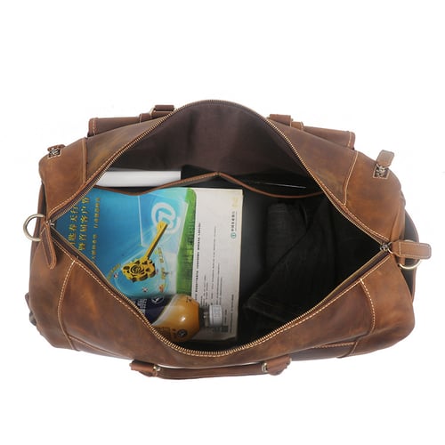 Image of Large Size Handmade Leather Travel Bag with Shoes Compartment, Duffel Bag LJ1188L