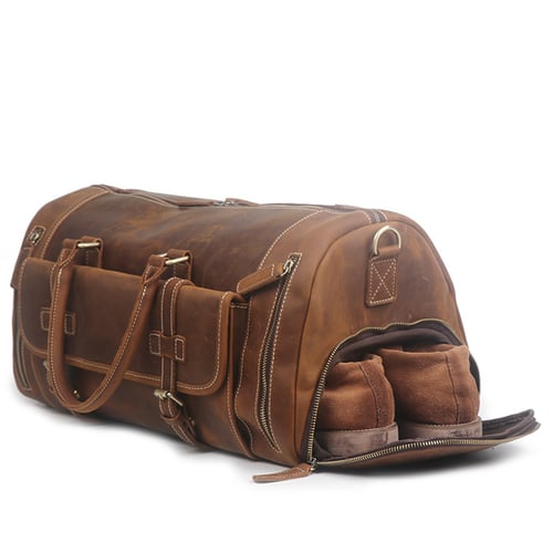 Image of Large Size Handmade Leather Travel Bag with Shoes Compartment, Duffel Bag LJ1188L