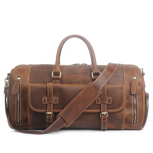 Image of Large Size Handmade Leather Travel Bag with Shoes Compartment, Duffel Bag LJ1188L