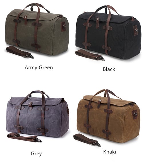 Image of Waxed Canvas Duffle Bag Holdall Luggage Weekender Bag Travel Bag AF12