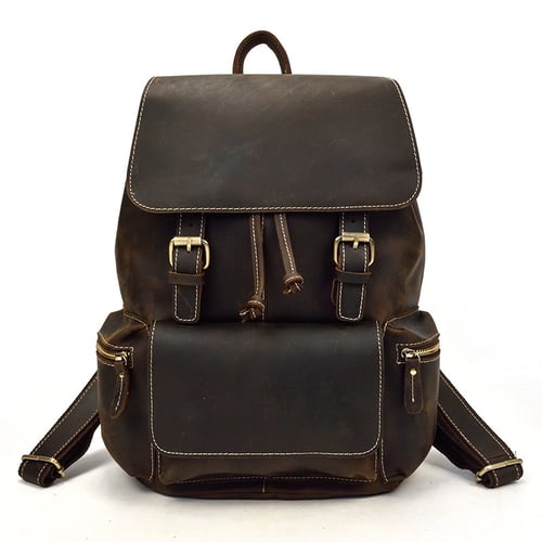 Image of Handmade Vintage Crazy Horse Leather Backpack Travel  Backpack