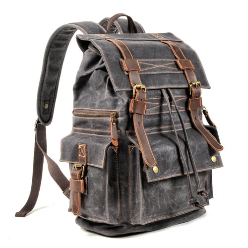 Image of Waterproof Waxed Canvas Backpack Rucksack Travel Backpack MC9504