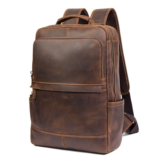 Image of Handmade Crazy Horse Leather Backpack Laptop Backpack Travel Backpack MSG7635