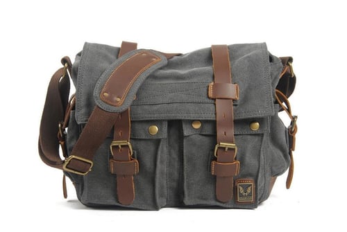 Image of Canvas Leather Messenger Bag, Crossbody Bag for Men, Shoulder Bag, Laptop Bag 2138K