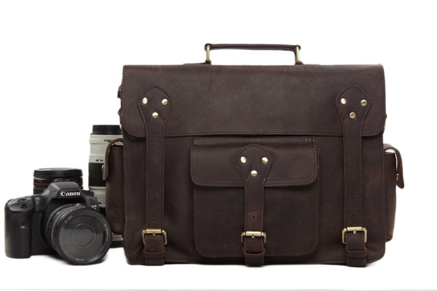 Image of Genuine Leather DSLR Camera Bag Leather Briefcase Leather Camera Bag 7200