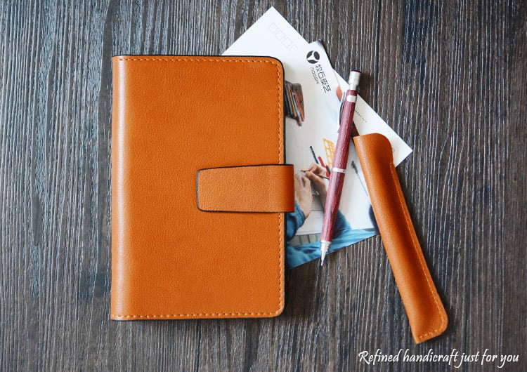 Image of Custom Handmade Vegetable Tanned Italian Leather A6 Notebook Journal Book D054