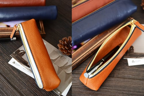 Image of Custom Handmade Vegetable Tanned Italian Leather Pen Bag Pencil Case Pen Pouch D052