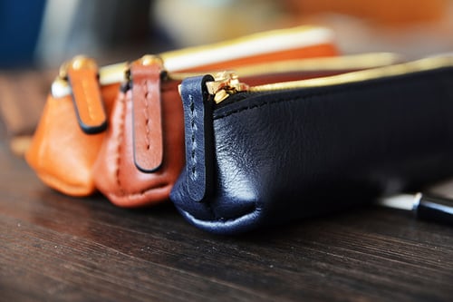 Image of Custom Handmade Vegetable Tanned Italian Leather Pen Bag Pencil Case Pen Pouch D052