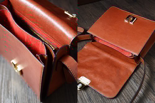 Image of Custom Handmade Vegetable Tanned Italian Leather Satchel Bag Shoulder Bag Women Pouch Bag D048