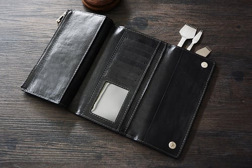Image of Custom Handmade Vegetable Tanned Italian Leather Wallet Long Wallet Money Purse Card Holder D051