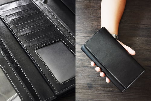 Image of Custom Handmade Vegetable Tanned Italian Leather Wallet Long Wallet Money Purse Card Holder D051