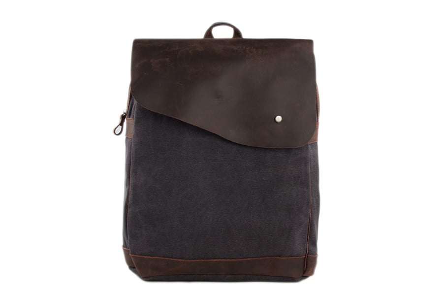 Image of 14'' Canvas Leather Backpack Rucksack School Backpack Casual Backpack 12032