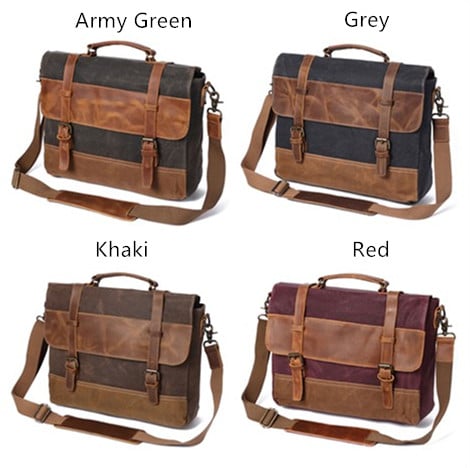 Image of Waxed Canvas Leather Messenger Bag, Men's Shoulder Bag FX8806