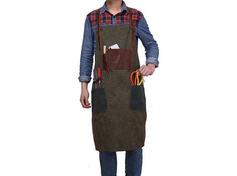 Image of Waxed Canvas and Leather Apron, Crafter Apron, Barista's Apron, Barbers Apron, Custom Apron WQ5895