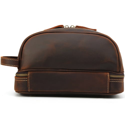 Image of Men Leather Toiletry Bag Double Compartment Toiletry Travel Case 8814