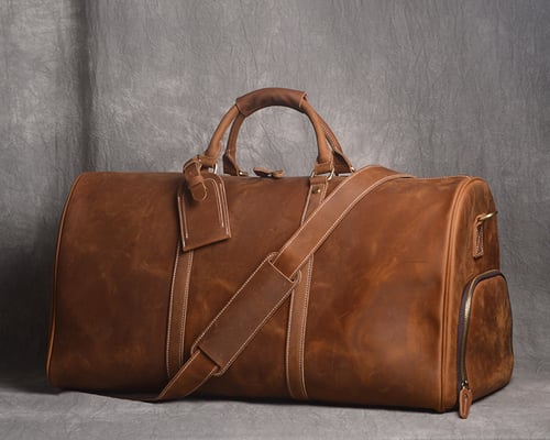 Image of Handmade Large Vintage Full Grain Leather Duffle Bag with shoe Compartment 