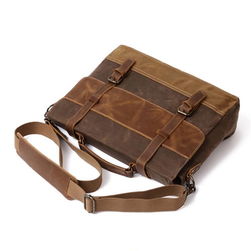 Image of Waxed Canvas Leather Messenger Bag, Men's Shoulder Bag FX8806