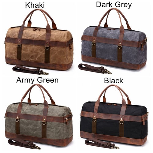 Image of Waxed Canvas Leather Travel Bag Duffle Bag Holdall Luggage Weekender Bag FX8826