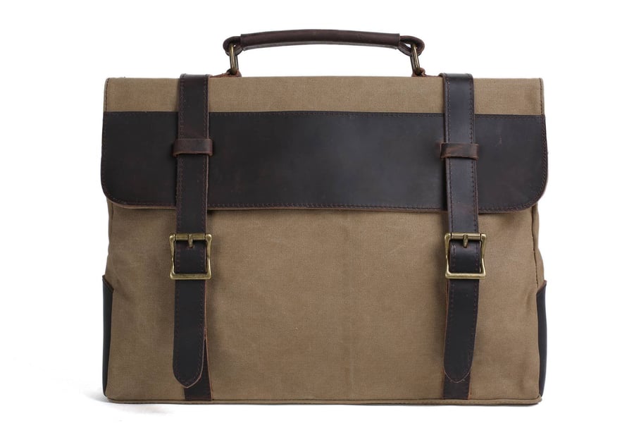Image of Handmade Canvas Leather Bag Briefcase Messenger Bag Shoulder Bag Laptop Bag 1870