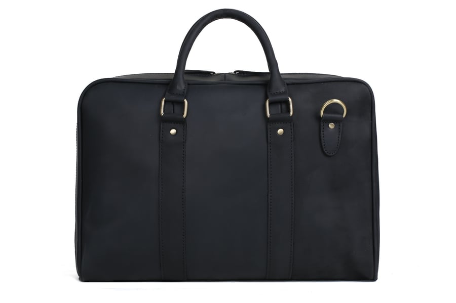 Image of Handmade Black Genuine Leather Briefcase, Messenger Bag, Laptop Bag, Men's Handbag D007