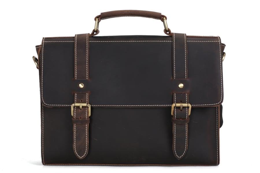 Image of Handmade Vintage Style Leather Briefcase Messenger Bag Satchel Bag Crossbody Shoulder Bag 12007