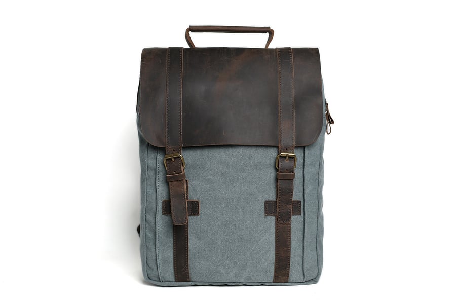 Image of Leather-Canvas Backpack / Laptop Bag / School Bag / Travel Bag / Backpack 1820