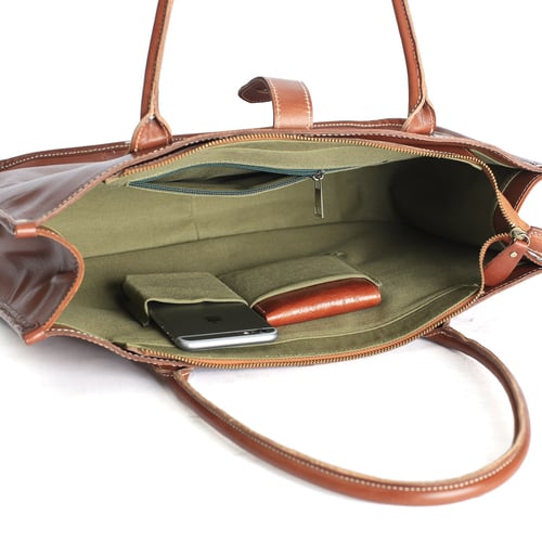 Image of Handmade Full Grain Leather Tote Bag, Leather Handbag for Women, Shoulder Bag, Work&Student Bag 6605